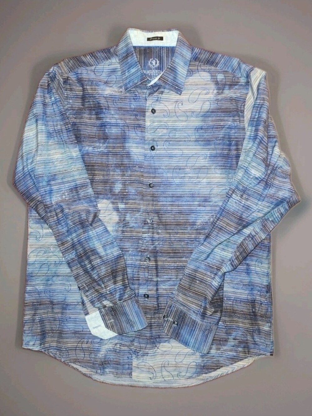 BUGATCHI UOMO striped paisley embroidered classic fit button-front shirt size XL